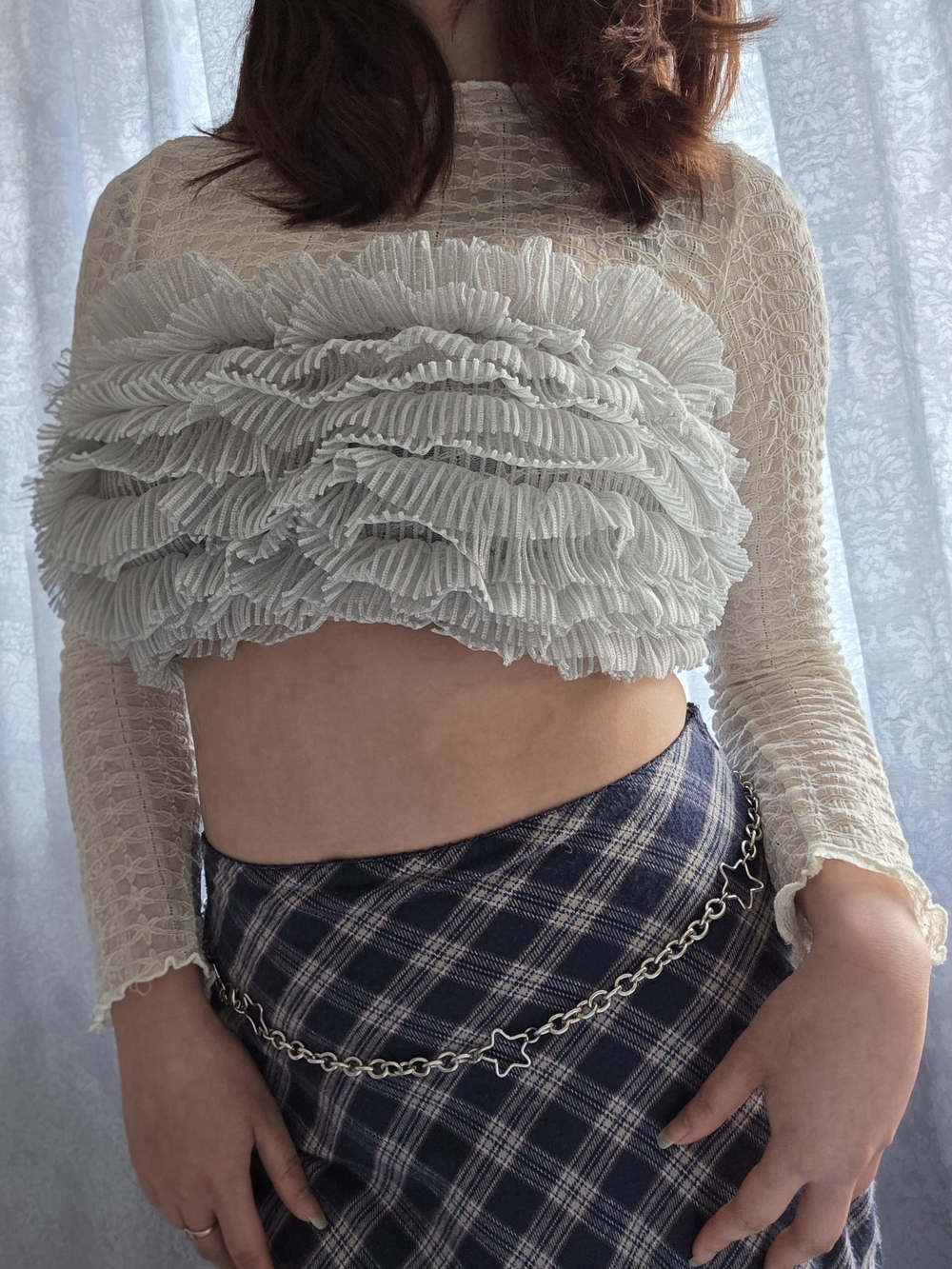 Zara Lace Ruffle Tube Top in Silver